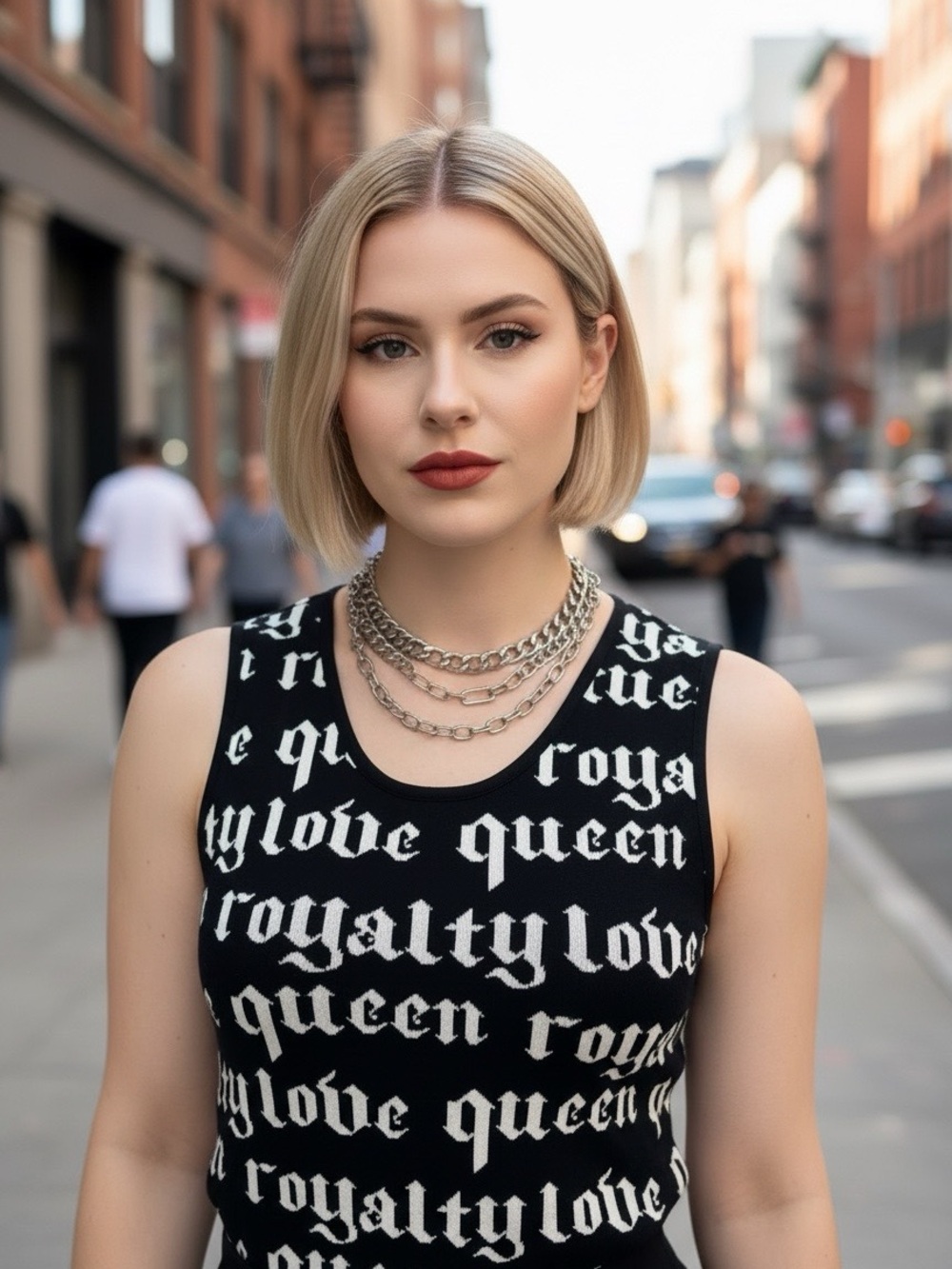 Black Sweater Tank with Old English Love/Queen writing -M
